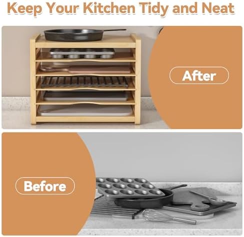 tonchean 6 Tier Wooden Tray Dividers for Cabinets