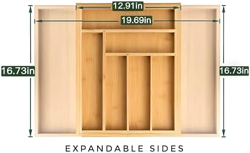 Bamboo Drawer Organizer, Expandable 8-Slot Silverware & Utensil Tray