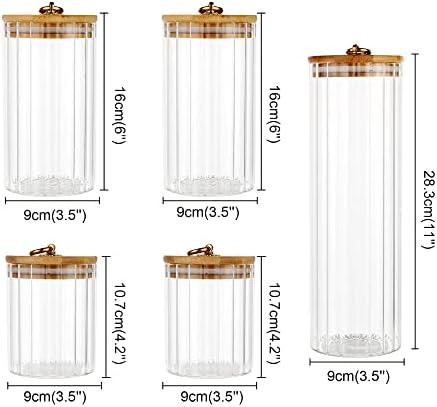 Glass Storage Jars Set of 5, Coffee Bar Canister with Airtight Bamboo