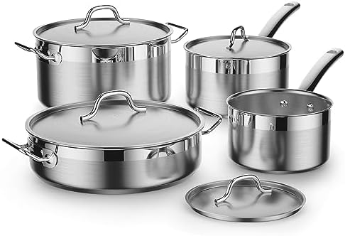 Cooks Standard Professional Cookware Set, Stainless Steel Pots Kitchen Set Includes Saucepans, Sauté Pan, Dutch Oven with Lids - Induction Compatible, 8-Piece