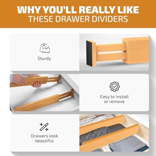 4-Pack Drawer Dividers 2.6-Inch High Dresser Drawer Organizer 16 to