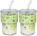 13oz Glass Tumbler with Straw and Lid, Leak Proof Iced Coffee Cup