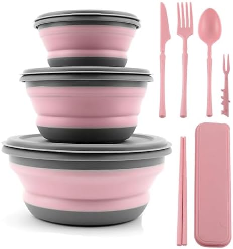 Collapsible Bowl, 3 Pcs Food Grade Silicone Camping Bowl, Expandable