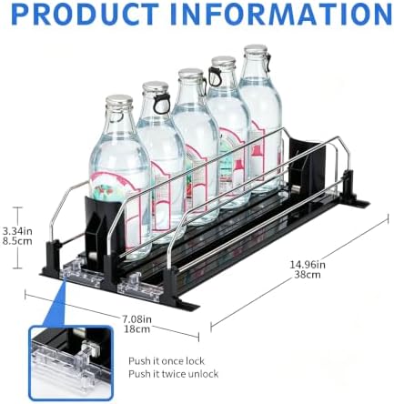 Fridge Drink Organizer, 15in Adjustable Self-Pushing Can Dispenser