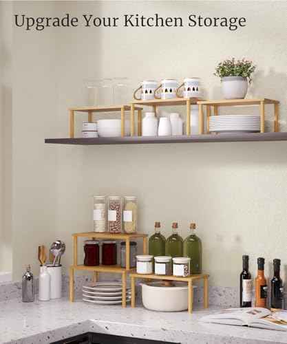 Set of 3 Bamboo Cabinet Organizer Shelf,Medium(Natural)