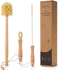 DEBETOOL 3-in-1 Natural Bottle Brush Set, 13.7 Inch Wooden Long Handle