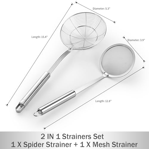 5.3 Inch Spider Strainer With Mesh Fatsoff Soup Scoop,Slotted Spoon