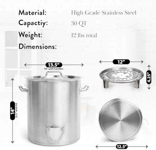 GasOne Stainless Steel Steamer – 30qt Steamer Pot for Cooking with Water Fill Spout, Rack, Divider – Steam Pot for Tamales and Crab Boil – Induction Ready