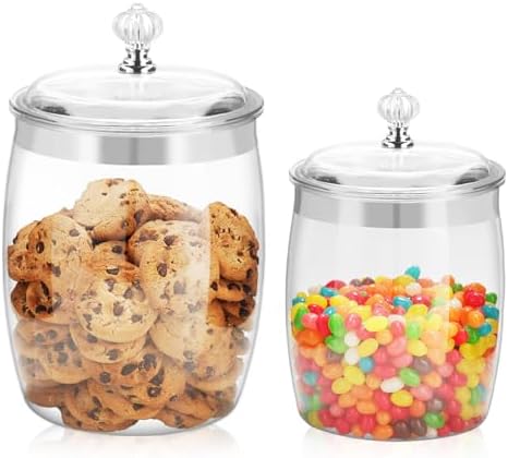 2 Pcs Candy Cookie Jar with Lids - 128 Oz & 74 Oz Plastic Clear