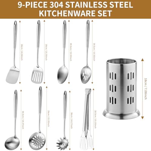 Stainless Steel Cooking Utensils Set,ZIPENY 9 Pieces Kitchen Utensils