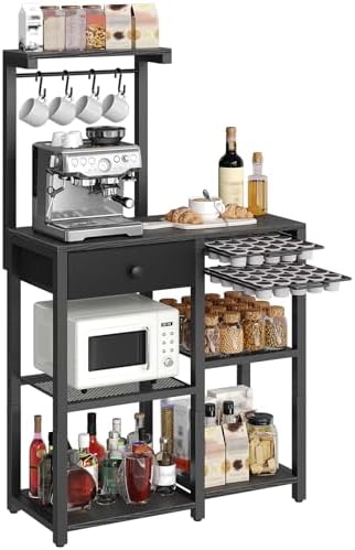 YATINEY 5-Tier Coffee Bar Station with Drawer, Black