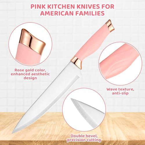Kitchen Utensils and Knife Set, 37 Piece, Pink