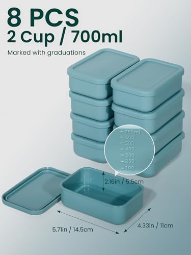 8 Pcs 2 Cup Silicone Freezer Trays With Lid, 16 oz, Slate Gray