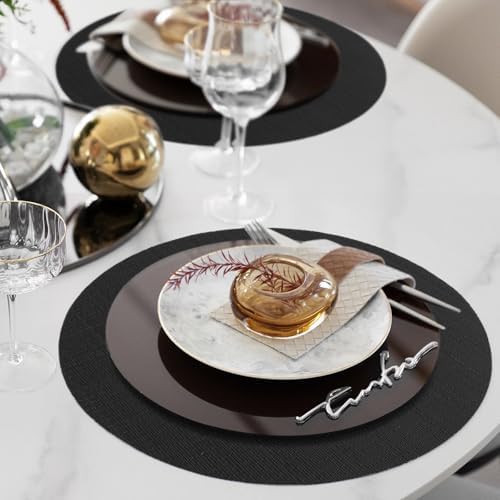 Black Round Placemats Set of 4 Vinyl Placemats 13 inch Non-Slip Heat