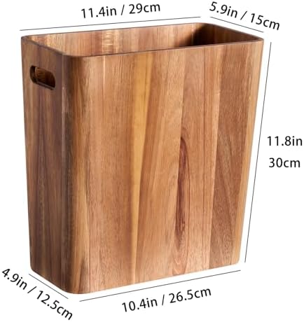 LiTY 3 Gallons Solid Acacia Wood Wastebasket