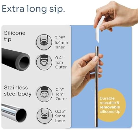 purifyou 14.5" Extra Long Stainless Steel Drinking Straws with