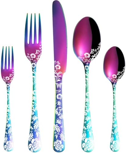 Vilihkc 20 piece Peony Flower Pattern Design Silverware Set, Stainless
