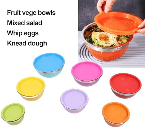 Yosoo 7PCS Stainless Steel Mixing Bowls with Lids, Plastic Stackable