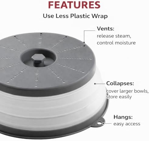 HIC Kitchen Collapsible Microwave Food Cover, BPA Free, Contains