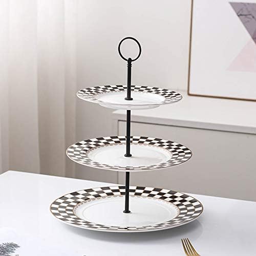 Porlien Checker Pattern 3 Tier Cake Stand for Desserts, Cupcakes