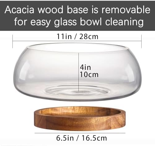 Large Glass Salad Bowl Set - 4.5 Quart Mixing Bowl With Acacia Wood