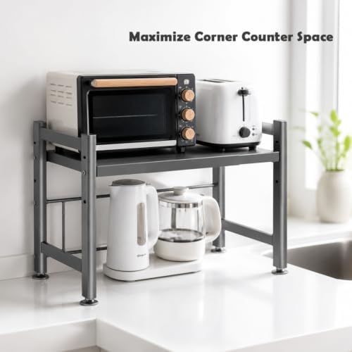 2-Tier Microwave Stand, 220lbs Rack with 6 Hooks