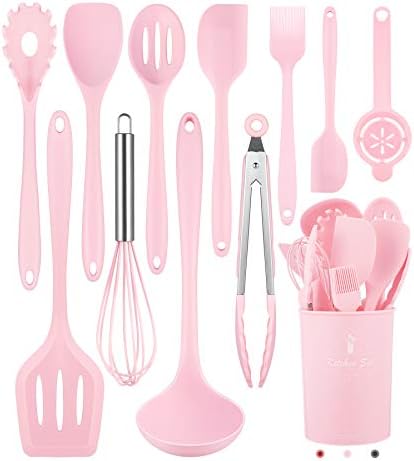 12-Piece Pink Silicone Kitchen Utensils Set