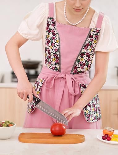 Pinknoke Vintage Floral Pinafore Aprons for Women with Pockets for