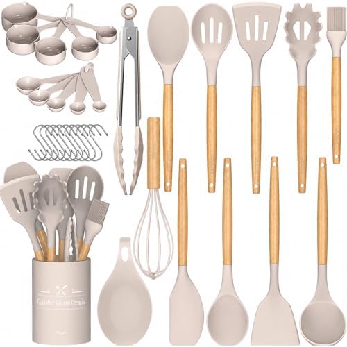 33 PCS Silicone Kitchen Utensils Set, Khaki