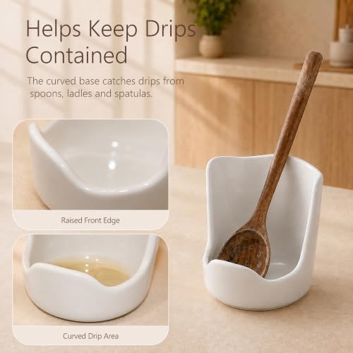 Upright Ceramic Spoon Rest, White Kitchen Cooking Spoon Holder