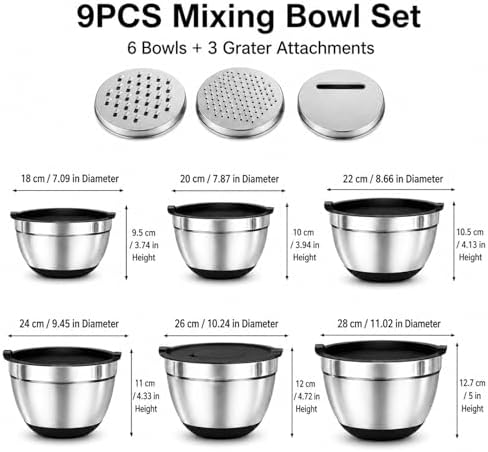 Stainless Steel Mixing Bowls with Lids Set,9PCS Metal Nesting Bowls