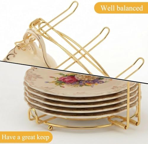 YOLIFE Tea Cup Holder for Countertop, Gold Metal Cup and Saucer