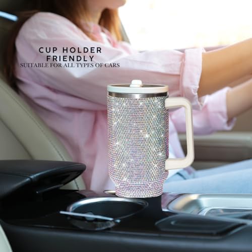 40 Oz Rhinestone Tumbler with Handle and Flip Straw, Insulated