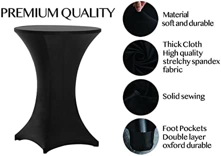 Tina's Cocktail Table Covers Black, High Top Table Cloths 32x43 Inch