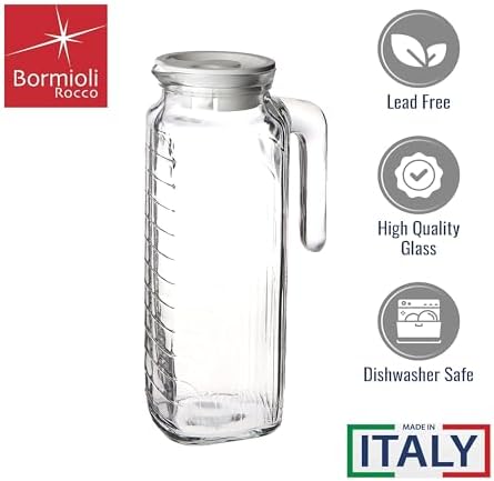 Bormioli Rocco Gelo Glass Jug with White Lid, 41 Oz - Clear