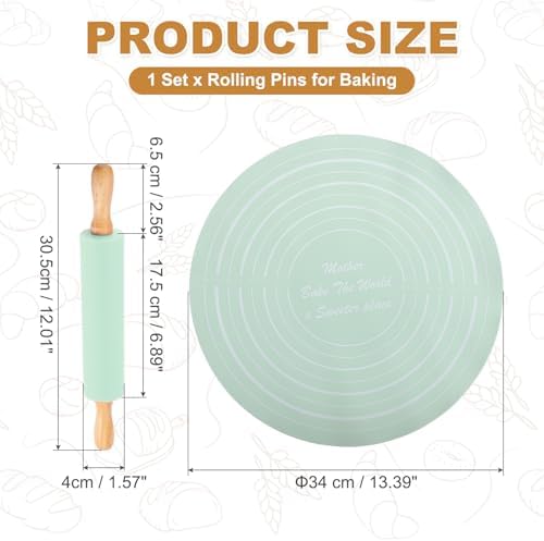 uxcell Rolling Pins Baking 12" Silicone Non-Stick Rolling Pin Light