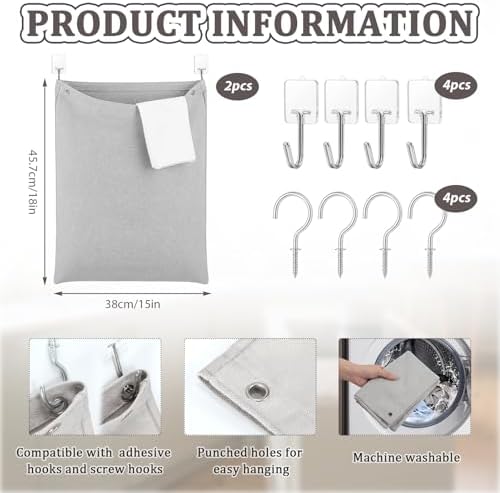 Tingjoo 2 Pack Reusable Dirty Rag Storage Bag Grey Cotton Dish Towel