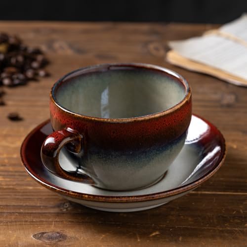 Porcelain Coffee Cup with Saucer Spoon Set, Vintage Design Ceramic