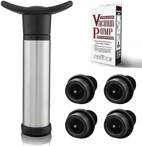 Wine Saver Vacuum Pump with 4 Wine Stoppers, Wine Bottle Stoppers with