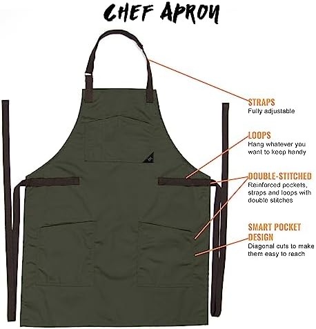 Under NY Sky Chef Apron – Professional Green Twill – Cotton Straps