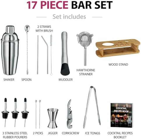 FineDine Stainless Steel Bar Set Cocktail Shaker Set Bartender Kit