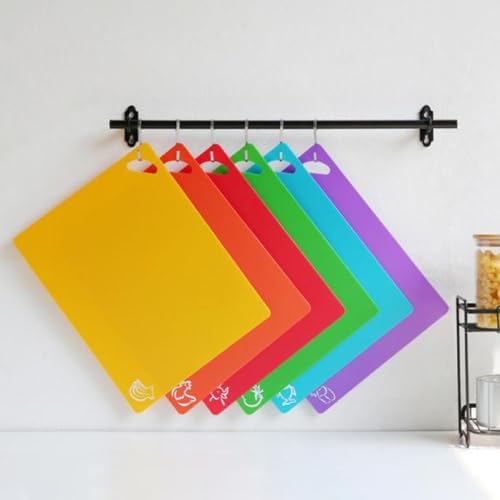 Non-slip Plastic Cutting Board Set 4pcs with Color-coded Food Icons