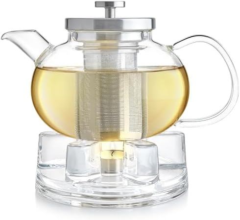 Teabloom Petals Tea Warmer – Elegant Glass Teapot Warmer with Tealight