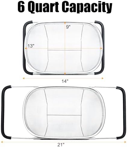2 Pack Over-the-Sink Oval Colander, Stainless Steel, 6 Quart