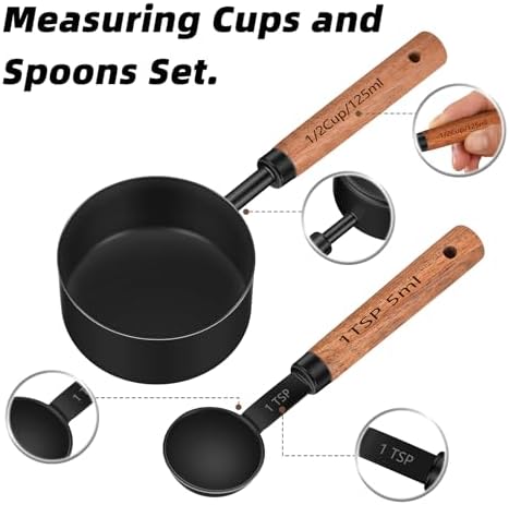 Wooden Handle Measuring Cups & Spoons Set 8-Piece – Stainless Steel