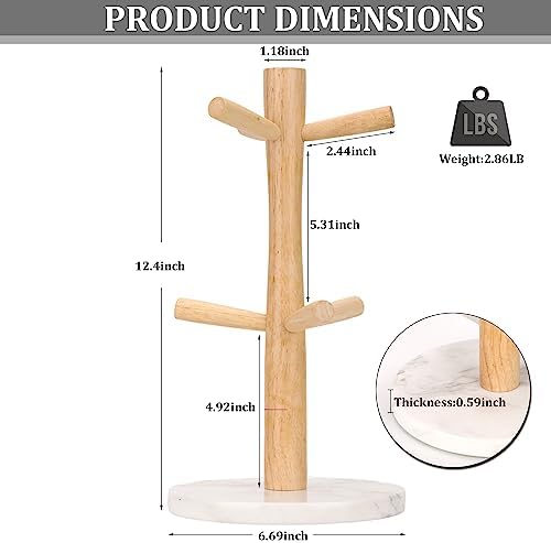 Mug Holder Marble Base with 6 Hooks Coffee Cup Rack Organizer for