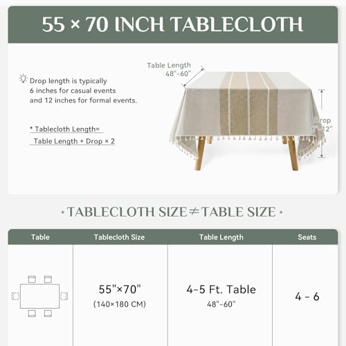 Softalker Fall Linen Rectangle Tablecloth with Tassel, 55 x 70 Inch