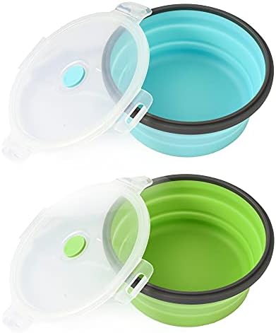 Large Collapsible 40 OZ Travel Dog Bowls, 2 Pack with Lids, Foldable