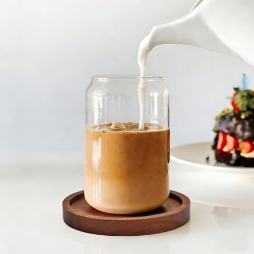 Wood Drink Coasters with Holder, Set of 4, Natural Absorbent Wooden