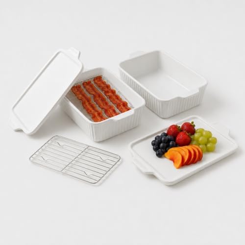 5x7 inch Casserole Dish with Lid & Grill Rack Bakeware Set of 2